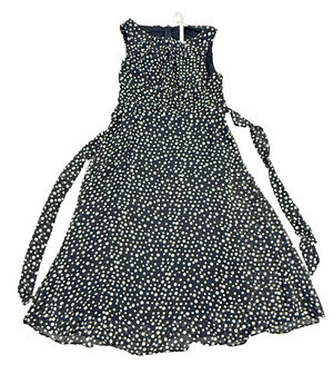 NY Collection Midi Dress Womens Large Petite Black Polka Dot Chiffon Belted NWT